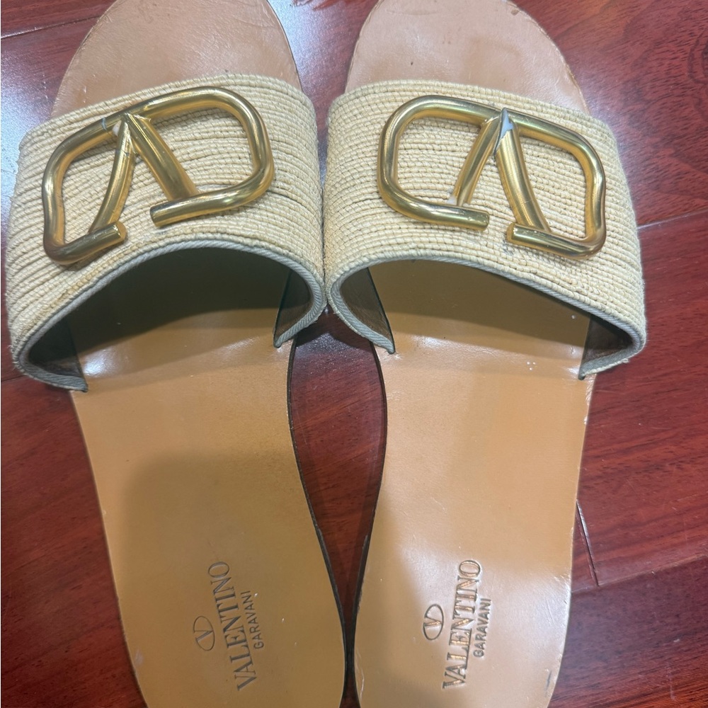 Valentino Garavani Beige and Gold Sandals